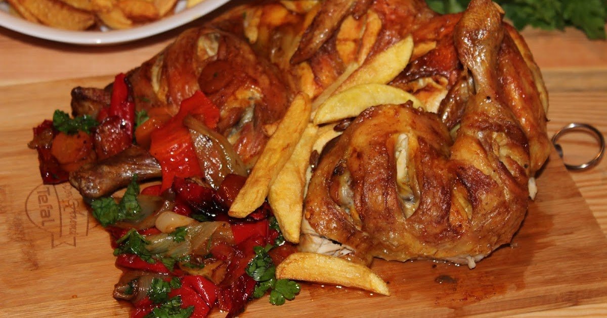 Frango assado com harissa e pimentão