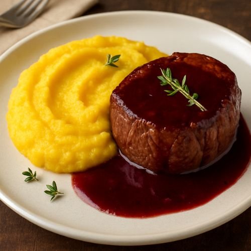 Filé Mignon ao Molho de Vinho com Purê de Mandioquinha