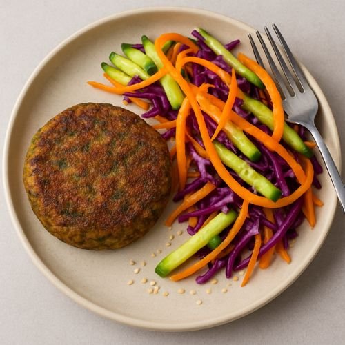 Hambúrguer de Lentilha com Salada Crocante