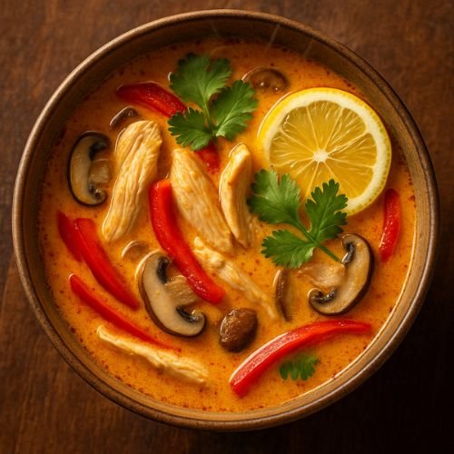 Sopa Thai de Frango com Leite de Coco e Curry Vermelho