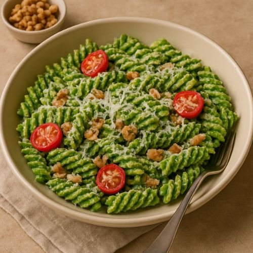 🍝 Macarrão com Pesto de Espinafre e Nozes: Um Toque Gourmet em 20 Minutos