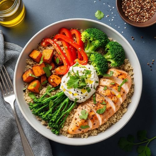 Bowl de Grãos com Proteína e Vegetais