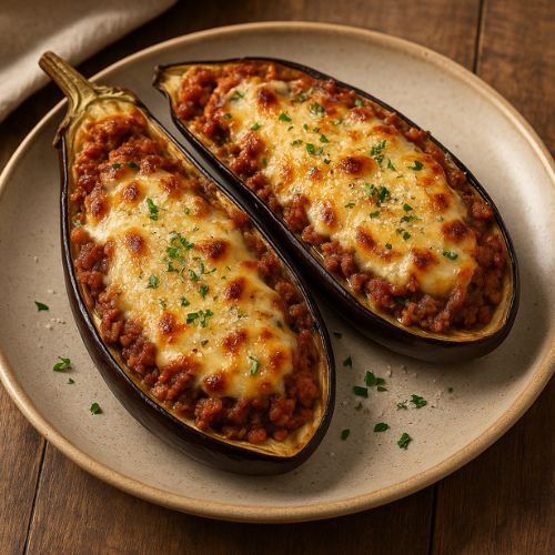 Berinjela Recheada com Carne e Queijo